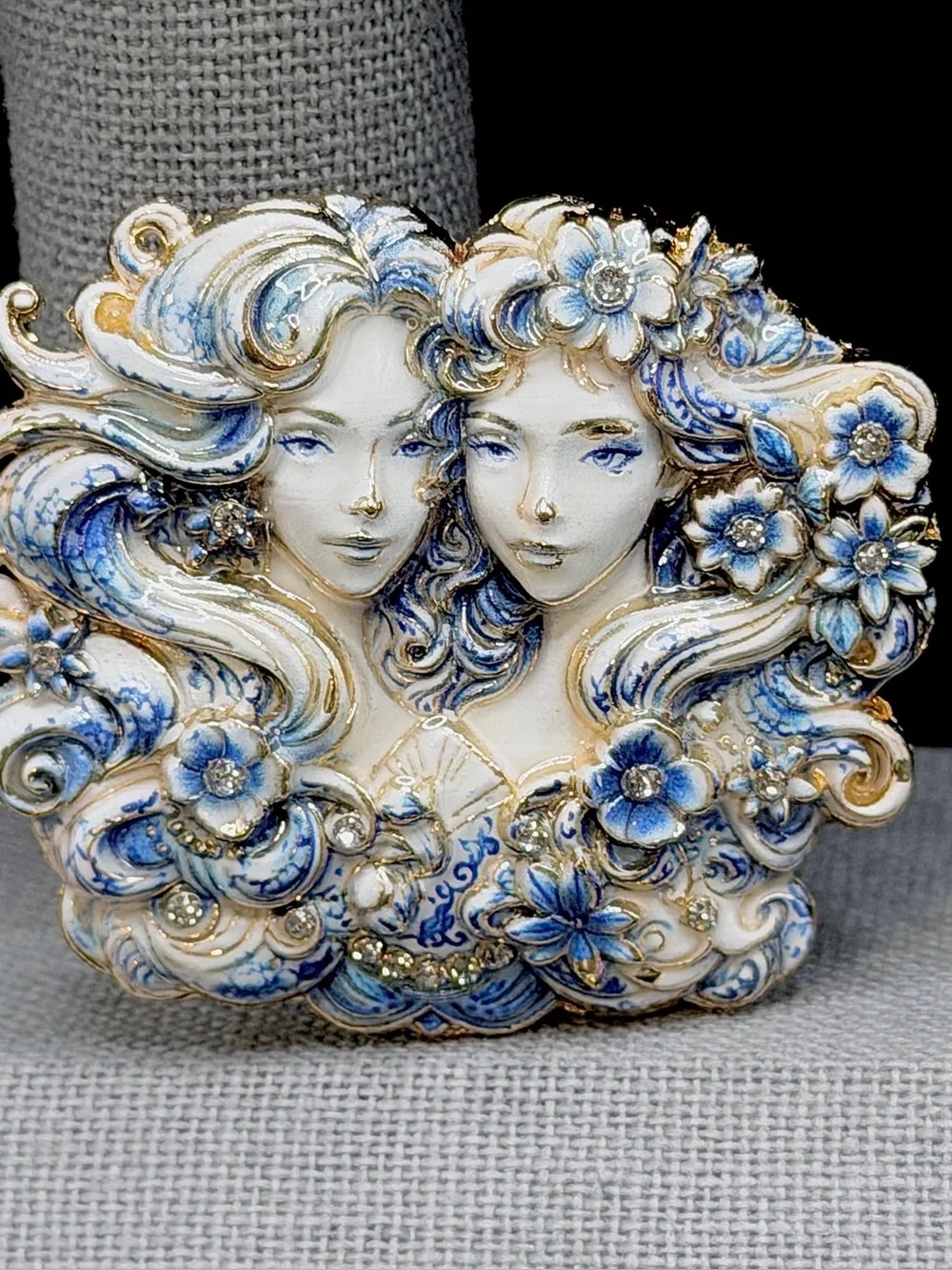 Blue & White Gemini Goddess Brooch
